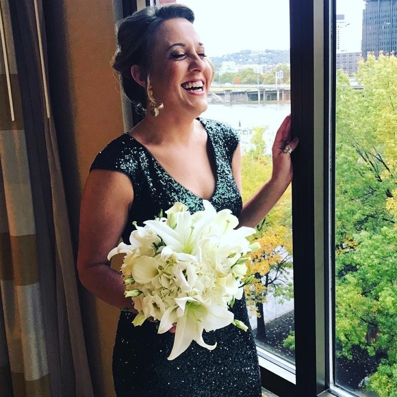 THEIA BRAND FULL LENGTH, HUNTER GREEN SEQUIN GOWN - Picture 3 of 5